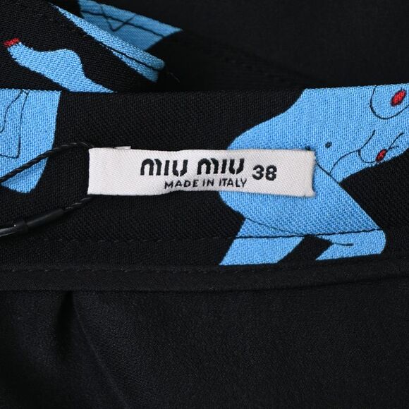 Miu Miu Women-Print Mini Skater Skirt in Black and Blue Viscose - Picture 4 of 4